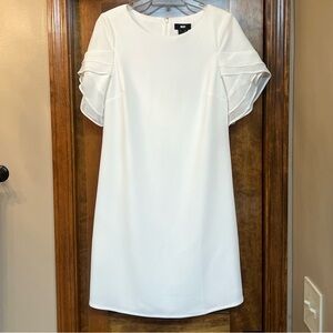 DKNY A-line Dress Jewel Neck Ivory Chiffon Sleeve Dress NWT Sz 2‎